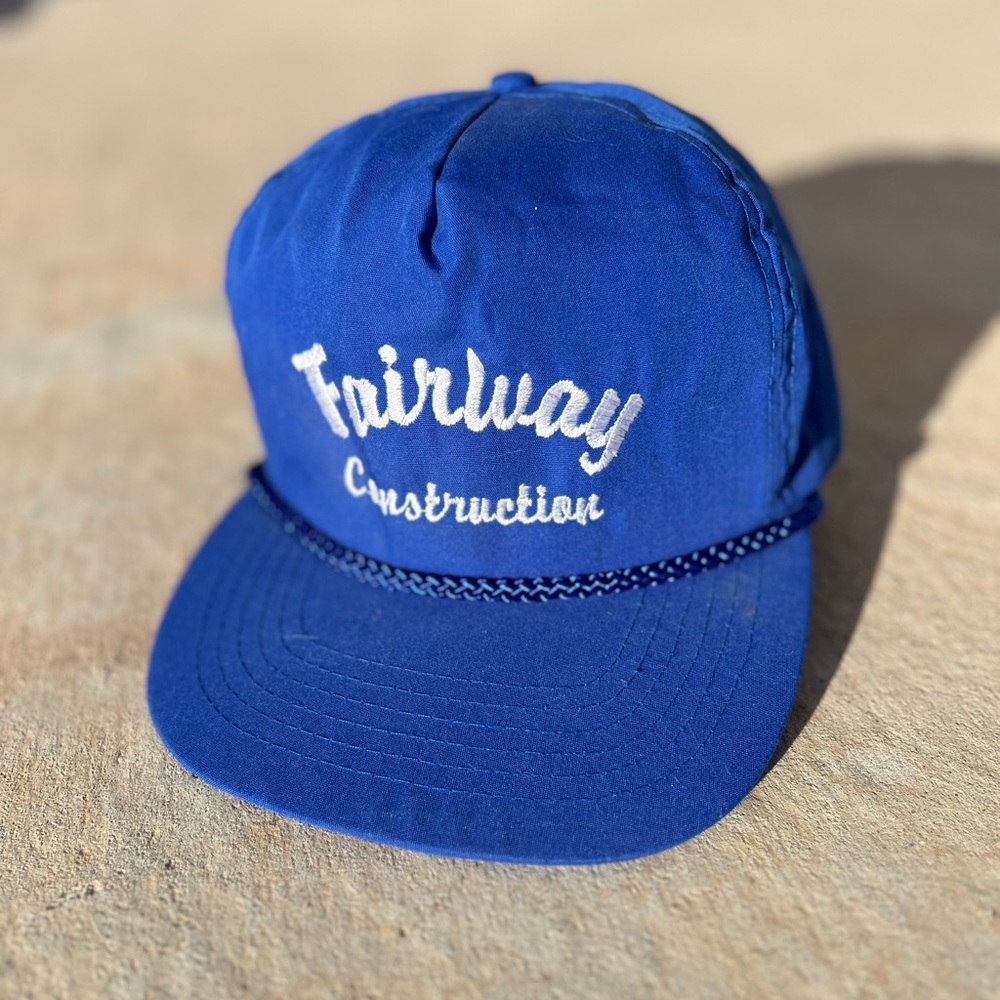 Vintage blue construction trucker hat
